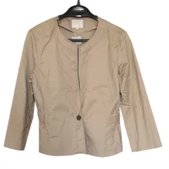 Z1633自由区 ノーカラージャケット レディース40 アウター カーキ ベージュ 日本製 オンワード樫山