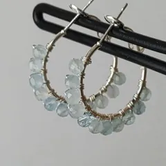 NO246　天然石アクアマリンAAフープピアス・2cm