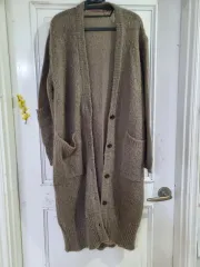 袖 ポケット ウールニット カーディガン ロング丈 状態良好 バスト58 77サイズ