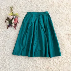 『apart by lowrys』アパートバイローリーズ　フレアスカート　ひざ下丈　ミディ丈　Aライン　タック　ギャザー　裏地付　綿100％　コットン100％　ターコイズ　青(M)