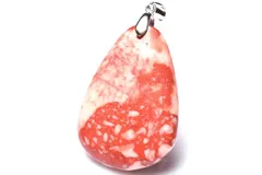 【１点物】シルバー925◇高発色 シナバー辰砂　33x24mm　ドロップ ペンダントトップ パワーストーン 天然石 _PC7331