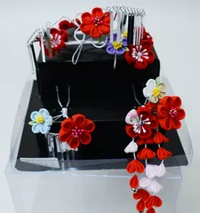 七五三 七歳 七才 7歳 7才 かんざし 簪セット 髪飾り 七歳専用 女児用 日本製 つまみ細工 ビラ付き 赤色 白色 NO42811-1