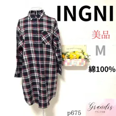 極美品 【イング】 レディース シャツワンピース チェック柄 綿100％ レッド M