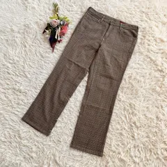 『SOMETHING』サムシング　カジュアルパンツ　ストレッチ有　チェック柄　革ラベル　ストレート　綿　コットン　日本製　EDWIN　グレー(XL)