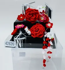 七五三 七歳 七才 7歳 7才 かんざし 簪セット 髪飾り 七歳専用 女児用 日本製 つまみ細工 ビラ付き 赤色 白 NO42826