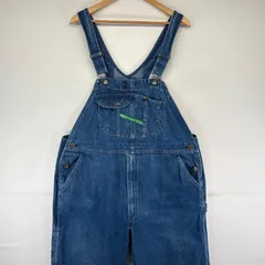 古着 キー KEY オーバーオール デニム ワーク ワンポイントロゴ 大きいサイズ w46 L30  ブルー メンズ