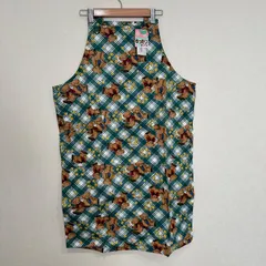 大きいサイズエプロン 　 Lサイズ　グリーンチェック×クマ柄