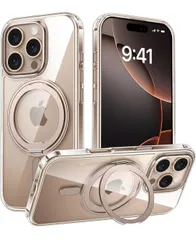 ★iPhone 16 Pro Max 適用 ケース Magsafe対応 アイフォン16プロマックス カバー 360°回転スタンド Uovon スマホケース アイホン 16promax 携帯ケース ワイヤレス充電 車載ホルダー 対応  クリア デザート