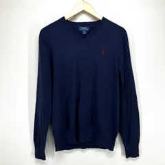 ポロラルフローレン エルボーパッチ Vネックニット(ネイビー/XL)
