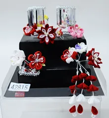 七五三 七歳 七才 7歳 7才 かんざし 簪セット 髪飾り 七歳専用 女児用 日本製 つまみ細工 ビラ付き 赤 ピンク 白 NO42815