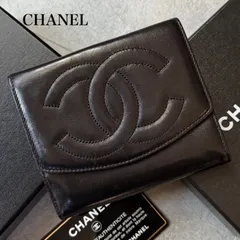 極美品 CHANEL シャネル ココマーク Wホック 二つ折り財布 ラムレザー ブラック コンパクトウォレット デカココ 箱付き