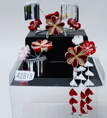 七五三 七歳 七才 7歳 7才 かんざし 簪セット 髪飾り 七歳専用 女児用 日本製 つまみ細工 ビラ付き 赤 ピンク NO42818-1