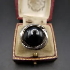 ブラックオニキス カボション モダン 925 シルバー ヴィンテージ リング 11.2g 銀 指輪 ステートメントジュエリー 曲線美 Y9-Y