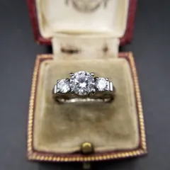 M&S クリア CZ ラウンド ストーン 3石 ビンテージ リング 指輪 昭和レトロ ジュエリー 輸入 8Y-M