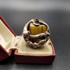 Wiggers Handmade Denmark タイガーアイ シルバー ビンテージ リング 指輪 レトロ ジュエリー 輸入 8Y-N