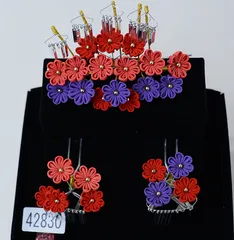 七五三 七歳 七才 7歳 7才 かんざし 簪セット 髪飾り 七歳専用 女児用 日本製 つまみ細工 ビラ付き 赤色 紫色 NO42830