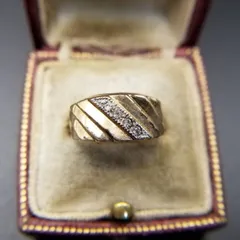 ESPO 上品 ストライプ クリアラインストーン ヴィンテージ リング テーパード 指輪 K10ゴールドプレート レトロ 小さめサイズ Y16-K⑨