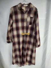 バーガンディ CHECK ロング 長袖 シャツ 52-110
