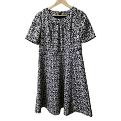 Leilian(レリアン) ワンピース サイズ11 M レディース - ダークネイビー×白 クルーネック/半袖/ひざ丈