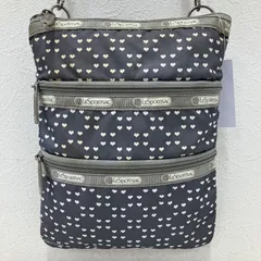 6636　LeSportsac レスポートサック ショルダーバッグ　斜めがけバッグ　サコッシュ グレー系　ハート柄　総柄　ポケット多数 ミニバッグ