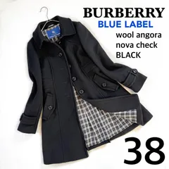 極美品✨バーバリー ブルーレーベル アンゴラ ウール ロング コート ブラック ノバチェック ノヴァチェック BUBERRY BLUE LABEL Aライン