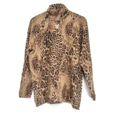 伊太利屋/GKITALIYA(イタリヤ) 長袖セーター サイズ9 M レディース - ブラウン×ダークブラウン タートルネック/豹柄/刺繍/ラインストーン