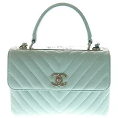 CHANEL (シャネル) トレンディCC トップハンドル 2wayショルダーバッグ ハンドバッグ ミント ラムスキン ゴールド金具