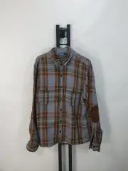 ポロラルフローレン シャツ エルボー パッチ ツーポケット CHECK 長袖 シャツ ブルー ブラウン XL