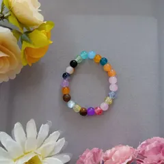 マルチカラービーズブレスレット（16cm）／ハンドメイド・質感ミックス・カラフル