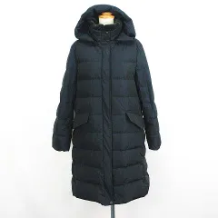 自由区 オンワード樫山 ダウンコート アウター 長袖 フード ロング丈 ジップアップ ハイネック リルファー 44 ブラック ※EKM