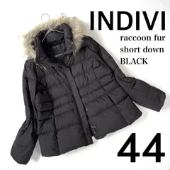 美品・44・大きいサイズ✨インディヴィ ラクーンファー ショート ダウン コート 3way ブラック INDIVI