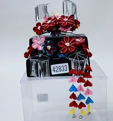 七五三 七歳 七才 7歳 7才 かんざし 簪セット 髪飾り 七歳専用 女児用 日本製 つまみ細工 ビラ付き 赤 ピンク NO42833