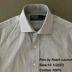 Polo by Ralph Lauren ワイドカラーシャツ 14 1/2（37） / ライトブルー×ホワイト コットン100％ メンズS〜M相当
