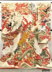 アンティーク 振袖 金駒 金彩 銀彩 鶴 正絹 紋付 身丈169cm AT019
