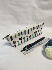 母の日セール開催中【ハンドメイド】　マチ付きペンケース　猫　ストライプ　B052