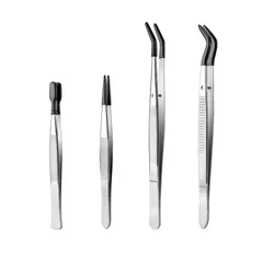 新品 ピンセット ゴム付き先端 精密 ステンレスピンセット【4種類】柔らかい シリコン先端ピン セット 静電気防止 ラバーチップ 付き ピン セット 傷を付けない 宝石 球体 切手 工芸品 実験室 用（黒）