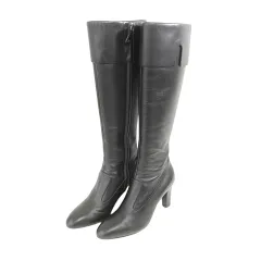 シャネル CHANEL 美品 箱付き 保存袋有 レザー ロング ブーツ 靴 シューズ ヒール ポインテッドトゥ G38020 イタリア製 38 25.5㎝ 黒 ブラック