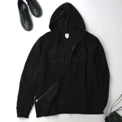 GAP ギャップ ロゴ ジップパーカー 起毛 羽織 ユニセックス XL 黒 ブラック (75Y＋8122)25F
