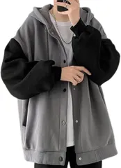 Lunenon Soleil ルネノンソレイユ ゆったりパーカー トレーナー スウェット メンズ 大きいサイズ メンズパーカー 春秋冬 上着 フード付き フーディー ツートン アウター ビッグシルエット (グレー,  3XL)