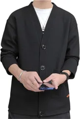 Lunenon Soleil カーディガン メンズ ワッフル編み Vネック カジュアル 無地 薄手 長袖 ジャケット 体型カバー 春 秋 ビジネス 通勤 学生 L～3XL 4色展開 オーバーサイズ (ブラック,  3XL)