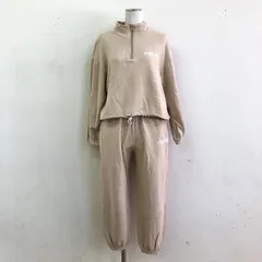 atmos pink 21SS スウェットセットアップ ロゴ刺繍 ショート丈ハーフジップスウェットプルオーバー& アンクル丈スウェットパンツ ベージュ FREE XS-M相当