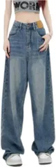 Lunenon Soleil デニム 体型カバー ワイドパンツ レディース ハイウエスト バギー ジーンズ ワイドジーンズ 脚長 jeans 美脚 小尻見え ユッタリ 春秋 薄手 大きいサイズ 低身長 ウエストゆるめ ズボン (ブルー,  XL)