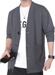 Lunenon Soleil カーディガン メンズ ワッフル編み Vネック カジュアル 無地 薄手 長袖 ジャケット 体型カバー 春 秋 ビジネス 通勤 学生 L～3XL 4色展開 オーバーサイズ (ダークグレー,  2XL)