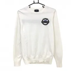 【美品】パーリーゲイツ セーター 白×ネイビー コットン100％ バックロゴ レディース 2(L) ゴルフウェア PEARLY GATES