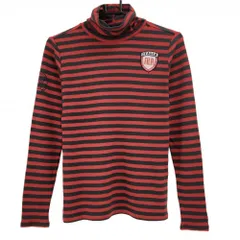 【超美品】フィラゴルフ 長袖ハイネックシャツ レッド×グレー ボーダー 表微起毛 ロゴ刺しゅう レディース M ゴルフウェア FILA GOLF