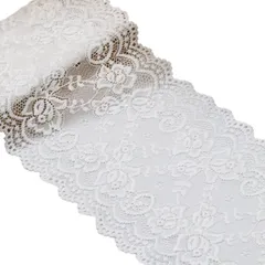 KAZARI日和 レース 幅15cmx長さ1m 花柄 ストレッチ 伸縮性あり 手芸 装飾用 レースリボン (ホワイト)