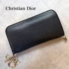 Christian Dior クリスチャンディオール ディオリッシモ ラウンドファスナー長財布 ラウンドジップ ロゴチャーム ブラック ピンク ゴールド金具 レザーa3