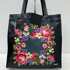 6562　FEILER フェイラー　 トートバッグ　ハンドバッグ　手提げ　 PVC　花柄　フラワー　タグ付き ブラック系　黒