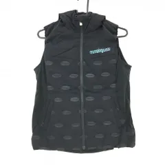 【超美品】マンシングウェア ダウンベスト 黒 ロゴ地模様 フード レディース M ゴルフウェア Munsingwear
