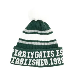 PEARLY GATES パーリーゲイツ  ウール混 ニット帽 ボンボン付 ボーダー柄 グリーン系 FR [240101567603] ゴルフウェア ストスト